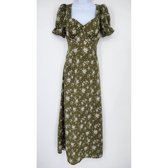 Inspired Hearts Dresses & Skirts - Green Floral Puff Sleeve Midi Dress Womens Small Sweetheart Cottage Indie Garden